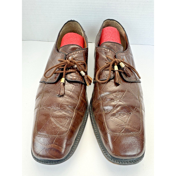 Giorgio Brutini Brown Alligator Croc Print Leather Oxfords Shoes Mens 13 M‎ - Picture 1 of 9